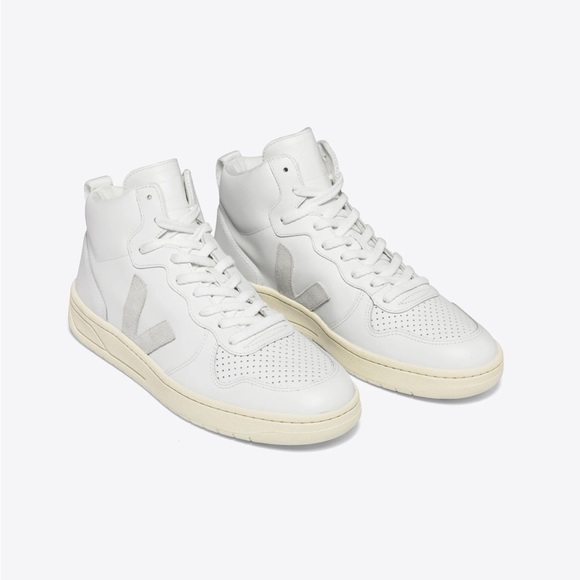 Veja White V-15 Leather High-Top Sneakers - Picture 2 of 5